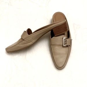 Leather Mules | Bass Buckled Pointed Toe Flat